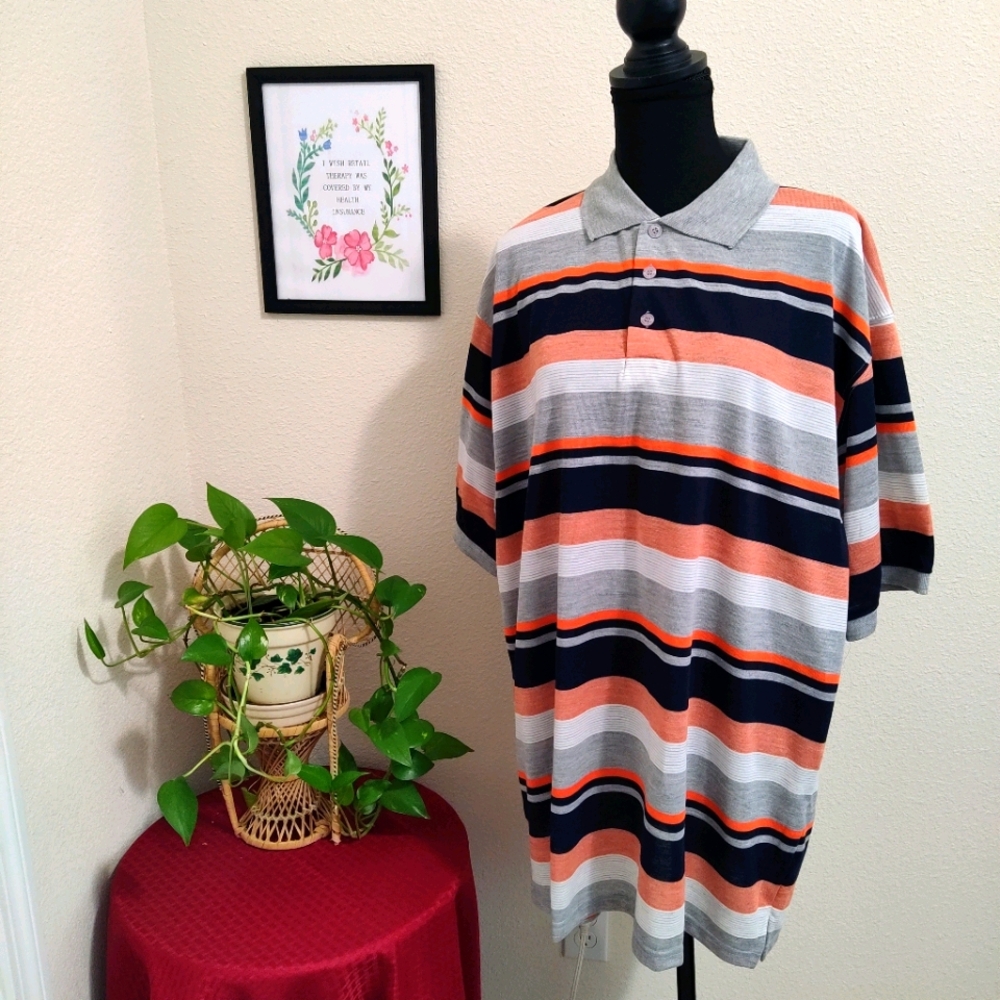 Blue Coast Striped Collared Polo Shirt Plus Size 2XL